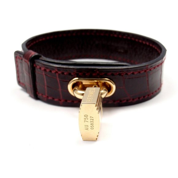 Very Rare! Authentic HERMES 18k Yellow Gold & Crocodile Burgundy Bracelet Box - Picture 3 of 12